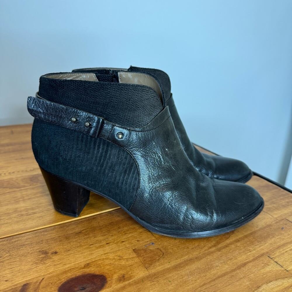 Anyi Lu Cynthia Black Leather Side Zip Ankle Booties Size 40